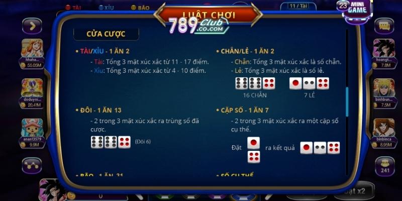 Mẹo chơi Sicbo Tài Xỉu 789Club